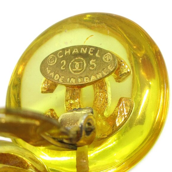 Chanel Dangle Earrings Clip-On Gold Yellow Acrylic - Picture 3 of 4